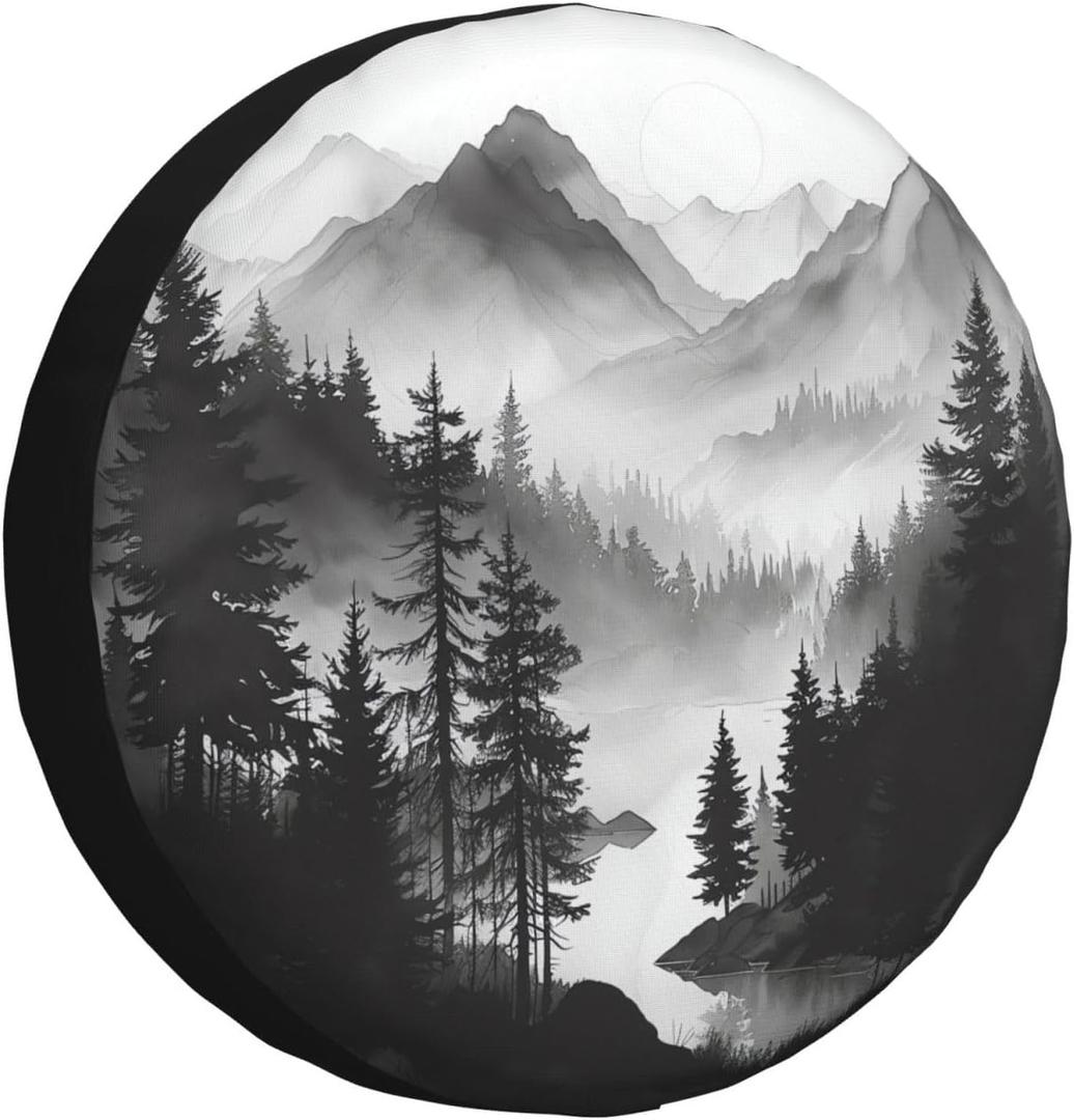 Spare Tire Cover Mountain Lake Tree Landscape Wheel Covers Weatherproof Universal Wheel Protectors for Rv SUV Camper Travel Trailer 17 Inch