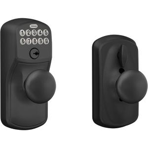Schlage Plymouth Keypad Lock with Lever Handle, Electronic Keyless Door Entry, Flex Lock AutoLock Option, Matte Black, FE595 PLY 622