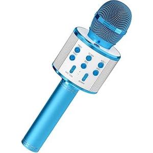 NiceGo Wireless Bluetooth Karaoke Microphone for Kids, 5-in-1 Portable Handheld Karaoke Mic Speaker Player Recorder with Adjustable Remix for Kids Girls Boys Teens Birthday (Blue)