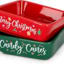 Christmas Mini Candy Dish Set of 2 Ceramic Candy Bowl for Tiered Tray Decor Merry Xmas Tree Canes Table Shelf Decorations Snow Farmhouse Home Decor Housewarming Gift Idea Thanksgiving Cookie, Red & Green