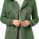 Allegra K Women's Faux Suede Trench Coat Notched Lapel Double Breasted Jacket with Belt (Medium, Green)