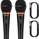 HOTEC Premium Wired Vocal Dynamic Handheld Microphones - Includes 19ft Detachable XLR Cable and ON/Off Switch - 2 Pack, Metal Black