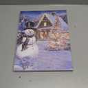 Christmas Wall Art Snowman Painting Xmas Tree Poster Snowy Winter House Scene Canvas Prints Vintage Holiday Poster for Bedroom Living Room Home Office Entryway Framed(12"x18") (A-Cool Grey)