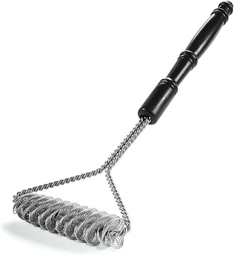Brushtech Double Helix Grill Brush, 16″ Flat BBQ Grill Cleaner - Bristle‑Free Coil Springs Clean Tops & Sides - Galvanized Steel, Long Reach Handle, Heavy‑Duty BBQ Tool for Gas & Charcoal Grates