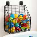 Greentainer Bath Toy Storage Organizer, Large Rustproof Metal Wire Basket, Foldable Wall Mounted Hanging Bathtub Toy Holder with Drainage, No Drilling Adhesive Shower Caddy for Bathroom Tub
