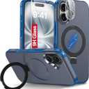 Oterkin Magnetic for iPhone 16 Case Compatible with MagSafe [Foldable Invisible Stand][Tempered Glass Screen Protector & HD Camera Lens Protector] 15FT Military Dropproof Phone Case (Blue)