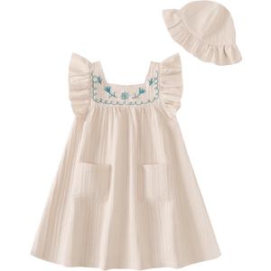 Toddler Baby Girls Summer Dresses Kids Girl Ruffle Sleeve 2-Piece Floral Smock Beach Dresses Sundress Size 12M-6T