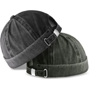 SATINIOR 2 Pieces Brimless Hats for Men Adjustable Docker Casual No Brim Hat Visor-Less Flip Sailor Skullcap (Medium, Black, Army Green)