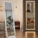 Koonmi LED Full Length Mirror, 56"x20" Full Length Mirror with Lights, Lighted Floor Mirrors with Stand, Full Body Mirrors with Dimming & 3 Color Lightingfor Living Room Cloakroom, White