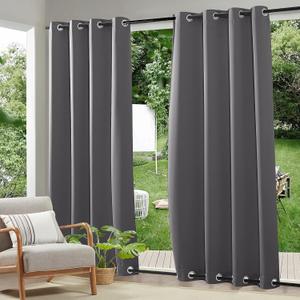 RYB HOME 2 Panels Weighted Outdoor Curtains - Waterproof Windproof Thermal Insulated Blackout Privacy Curtain for Porch Balcony Cabana, Grey, W52 x L84 inches 