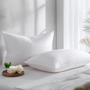 Hypoallergenic Bamboo Viscose Shell, Soft Standard/Queen Size Bed Pillows Set of 2 with Down Alternative Filling, Oeko-Tex Certified, Luxury Hotel Quality for Back, Stomach and Side Sleepers