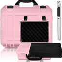 1 Pcs 14.3 x 11.4 x 4.5 Inch Waterproof Hard Case with DIY Customizable Foam Insert Portable Protective Case with Knife for Camera Drones Equipments Tools Test Instruments (Pink)