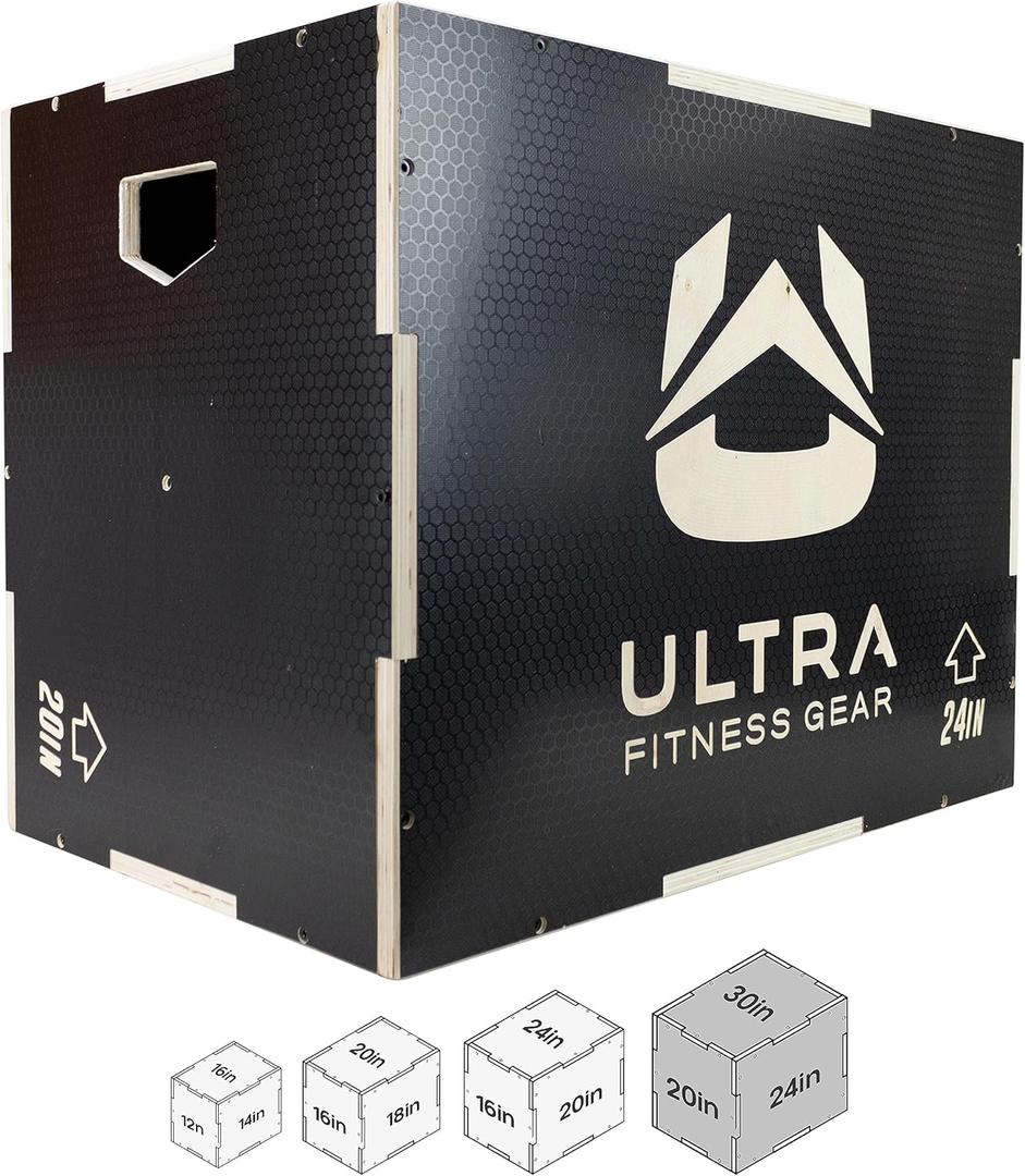 Wooden Plyo Box, 31 Plyometric Jump Training Squat, Step Up, Jumps & More Workout Size S, M, L, XL (X-Large 30/24/20)