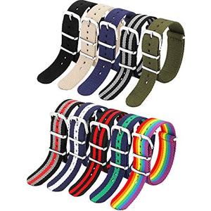 meekoo 10 Pieces Nylon Watch Strap Military Replacement Watch Band with Stainless Steel Buckle for Men and Women's Band Replacing, 18 mm (Classic Colors)
