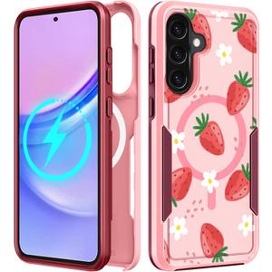 for Samsung Galaxy A36 5G Phone Case - Compatible with MagSafe Women Girls Cute Magnetic Protective Cover Girly Kawaii Strawberry Heavy Duty Shockproof Design for Samsung A36 5G Cases 6.7"
