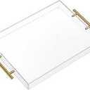 12"x16" Clear Acrylic Serving Tray with Golden Handles, Sturdy Huge Capacity Acrylic Tray for Coffee, Juice, Kitchen and Desk Organizer, Storage Tray (12"x16")