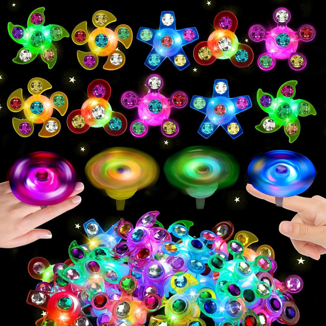 24PCS LED Light Up Fidget Spinner Rings Glow Party Favors Bulk for Kids 4-8 8-12 Summer Goodie Bags Pinata Stuffers Carnival Prizes Treasure Box Toys for Classroom Birthday Return Gifts for Boys Girls