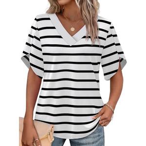 WIHOLL Womens Summer Tops Short Petal Sleeve Shirts Fashion V Neck Womens Clothing, XL