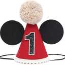 DSAANE Mouse 1st Birthday Hat - Mouse First Party Decorations,Mouse Ears Cake Smash Hat,Red Black Mouse Party Hat,One Birthday Photo Props (1st)