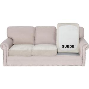 H.VERSAILTEX Suede Stretch Couch Cushion Covers, Sofa Cushion Covers Replacement, Sectional Couch Seat Cover, Protector Slipcovers for Pets Washable (3 Piece Sofa Covers for 3 Cushion, Natural)