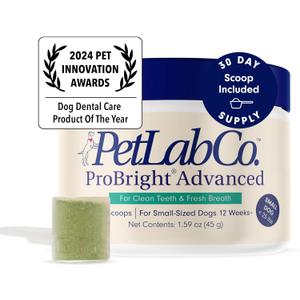PetLab Co. ProBright Advanced Dental Powder - Dog Breath Freshener - Teeth Cleaning Made Easy Targets Tartar & Bad Breath - Formulated for Small Dogs, BEST BY 12/2025