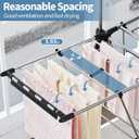 APEXCHASER Clothes Drying Rack with High Hanger, Foldable 3-Level Drying Racks with Shoe Rack, Crossbar and Vertical Rod Laundry Stand with Adjustable Wings Silver, Large