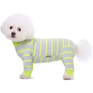 Dog Striped Recovery Suit, Puppy After Surgery Onesie for Female Male Dogs, Dogs Cats Long Sleeve Pajamas Bodysuit, Surgery Abdominal Wound Bandages Clothes for Shedding Skin Disease Green (Small)