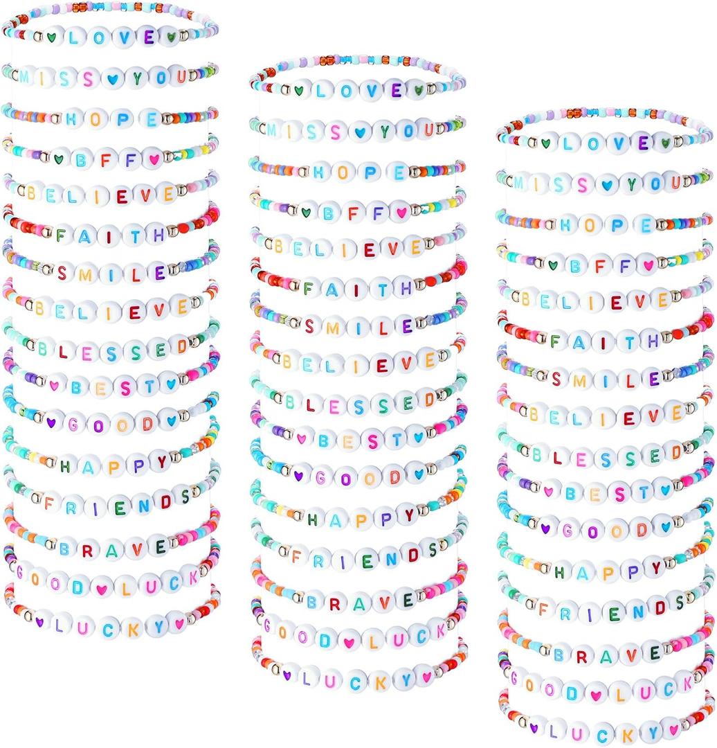 48 Pcs summer Kids Friendship Bracelet Set Adjustable Beads Bracelets Cute Friendship Princess Pretend Play Stretch Jewelry Set for Girls Women(Exquisite)