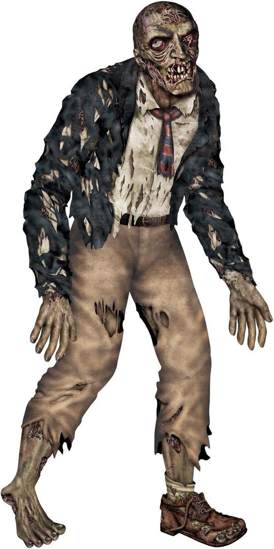 Beistle Jointed Zombie Wall Decoration, 6-Foot Halloween Cardstock Cutout with Posable Limbs, One-Sided Printed Haunted House and Party Decor for Spooky Indoor Scenes