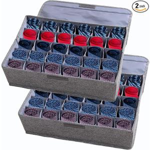 AARAINBOW 2 Packs Underwear Socks Ties Storage Organizer with Lids Foldable Closet Drawer Organizer, 2 Pack