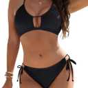 Blooming Jelly Womens Bikini Sets Two Piece Cheeky Swimsuits Curvy Cutout String Bathing Suits (Medium, Black)