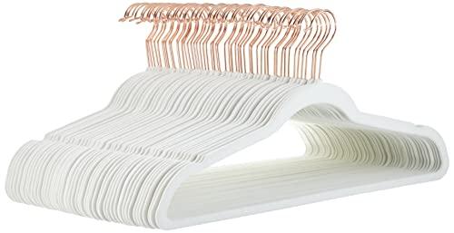 Amazon Basics Slim Velvet Non-Slip Space Saving Suit Clothes Hangers, Closet Organizer, Sturdy Construction, Ivory/Rose Gold, 20-Pack