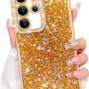 Bonoma Glitter Case for Samsung Galaxy S25 Ultra,Luxury Bling Sparkly Rhinestone Shiny Diamonds Electroplated Cover for Women Girls,Soft Shockproof Protective Phone Case-Gold
