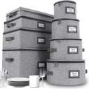 HOMELUX THEORY Hard Shell China Storage Containers, 8pc Light Gray Mug & Plate Storage Box, Kitchen Storage Bins With Lids, Heavy Duty Moving Box with Handles for Dishes, Silverware, Cup & Mug
