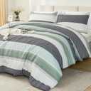 Litanika King Size Comforter Set Sage Green - 3 Pieces Lightweight Quilt Bedding Comforter Sets, Light Green White Colorblock Stripe Fluffy Bed Set, All Season Down Alternative