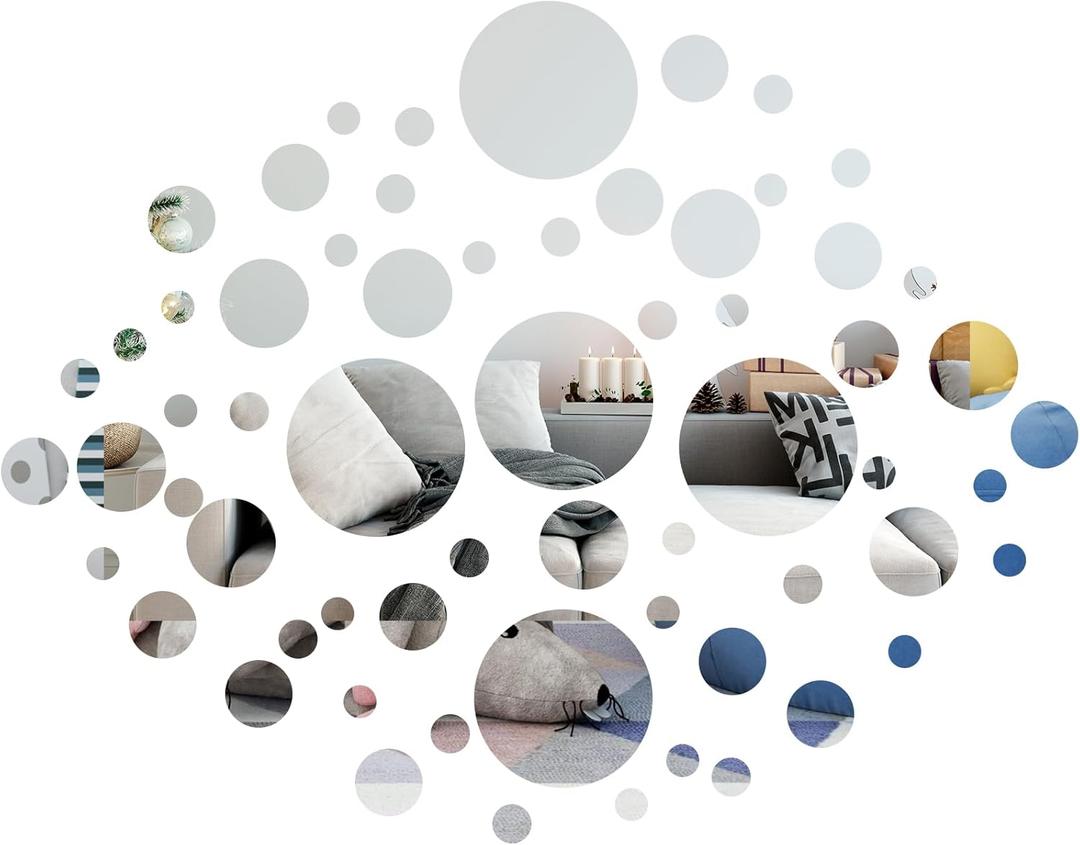 Sawysine 48/96 Pcs Acrylic Mirror Wall Stickers Removable Circle Mirrors Wall Decor Round Sticker Decals Tiles Peel for DIY Home Living Room Door(96 Pcs,5.9 in, 3.2 in, 2.2 in, 1.4 in, 1 in, 0.9 in)