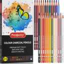 PANDAFLY Professional Colored Charcoal Pencils Drawing Set, Skin Tone Colored Pencils, Pastel Chalk Pencils for Sketching, Shading, Coloring, Layering & Blending, 24 Colors