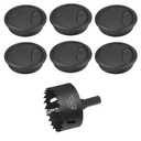 2-3/8" Spring Desk Grommet, JTemgle Plastic Cable Hole Cover with Hole Saw Computer Table Cord Wire Organizer Caps Desktop Cord Management for Home Office TV Stands Tabletops - Black, 7 Pcs