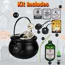 Large Cauldron Halloween Decor with Skeleton, Magic Floating Potion Bottles & Fog Diffuser - Halloween Decorations Indoor- Black Witches Cauldron Bowl Hocus Pocus Decor for Home Room Kitchen Decor