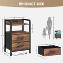 Lazzanto Night Stand Bedside Table Bedroom - Nightstand with Charging Station, Night Stand with LED Light Strip, End Table with U-S-B Ports & AC Outlets, Storage Shelf & 2 Fabric Drawers, Rustic Brown