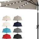 FLAME&SHADE 9 FT Solar Half Patio Umbrella with 25 LED Lights, Half Outdoor Umbrella with Button Tilt, Half Round Table Umbrella For Deck, Backyard, Balconies, Decks, Rvs, UV Protection (Taupe)