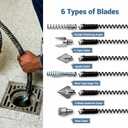 Drain Cleaning Cable, 50 Ft x 5/8" Professional Auger Drain Snake with 6 Cutters Crank Handle for 0.8" to 3.9" Pipes, for Toilet Sewer Shower Kitchen Bathroom Tub Clogged Drains