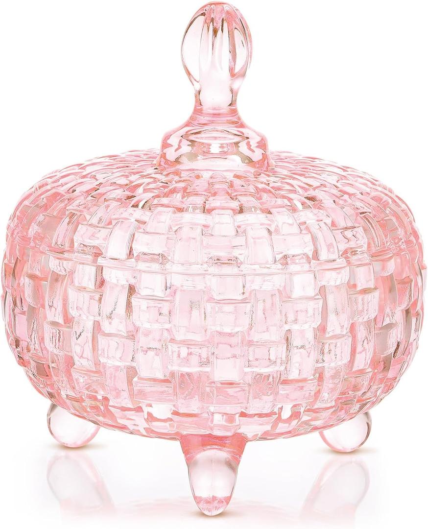 26 oz Large Glass Candy Dish with Lids Crystal Candy Jar with Lid Easter Spring Decorative Covered Glass Jar Jewelry Box Wedding Buffet Biscuit Containers for Snacks(Elegant,Medium)