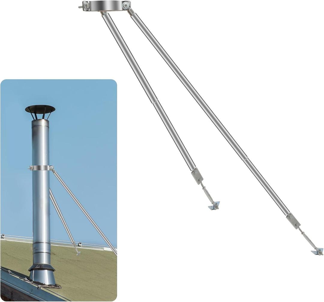 8 Stainless Steel Adjustable Extended Chimney Roof Support Kit - Heavy-Duty Windproof & Snow-Stable Stove Pipe System for Enhanced Chimney Safety