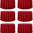 6-Pack Red Round Tablecloths, 132 Inches, Stain-Resistant Polyester for 6-8 Ft Round Tables - Washable Table Covers for Weddings, Banquets, Birthday Parties, Events