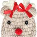 Ypser Infant Baby Knitted Beanie Photo Prop Crochet Knit Cap Christmas Cap Deer Hat with Bow (One Size, Beige(0-3 Months))