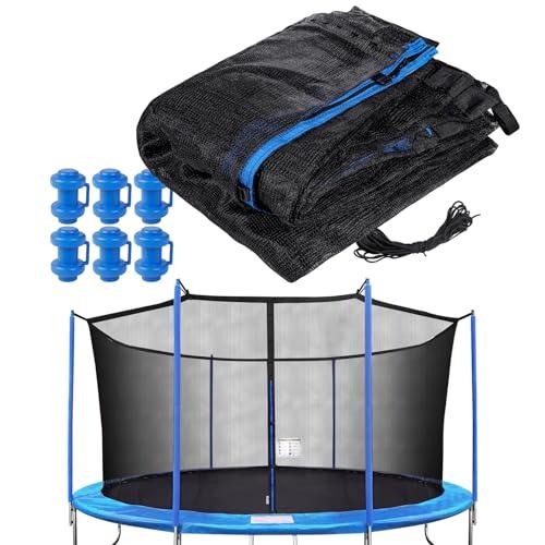 Trampoline Net Replacement with 6 PoleCaps, 12ft 14ft 15 ft Round Frame, Durable and Breathable Trampoline Net with Adjustable Straps, Zippers, Protection Buckles, Black (14FT Net)
