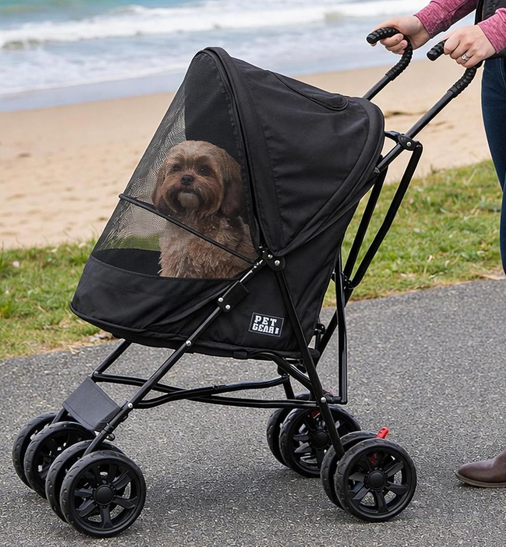 Pet Gear Travel Lite Plus Stroller, Compact, Easy Fold, No Assembly Required, Large Wheels for Cats and Dogs up to 15 pounds, Dark Charcoal