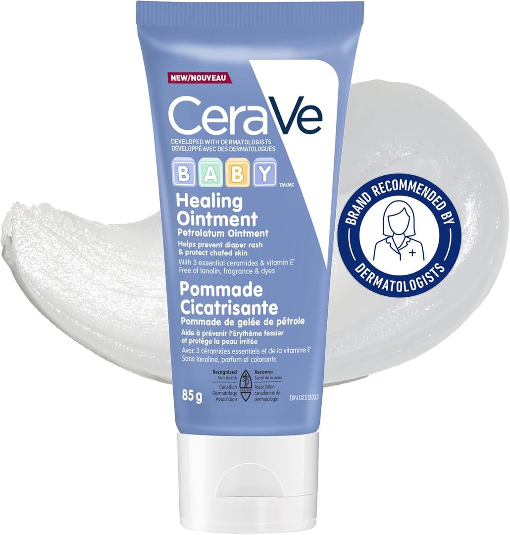 CeraVe BABY Multipurpose Healing OINTMENT Cream. Prevent Baby Diaper Rash, Chafed skin/Lips, Dry & Cracked heels & feet. Petroleum jelly with Ceramides & Vitamin E. Slugging Cream, sensitive skin, lanolin free, Fragrance-free, Travel Size, 85G, BBD 11/2026