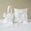 ATAILOVE Flower Girl Basket and Ring Bearer Pillow Set Cute Cherish Wedding Flower Baskets and Pillow(Ivory)